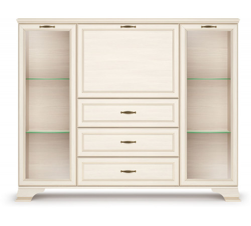 Шкаф низкий 2 стеклодвери "тумба-витрина" Сиена (Бодега Белый)